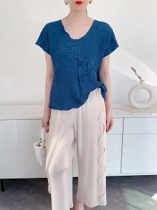 S-528# One Size (45-75kg) Summer Embroidered Peplum Top WomenS Comfort And Casual V-Neck T-Shirt Short Sleeve