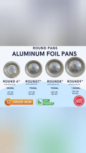 FNM Sports Aluminum Round Pans Microwavable Foil Trays with Plastic Lid Round Aluminum Foil Food Container