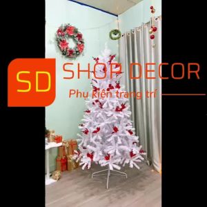 Cây thông noel 2.1M lá màu trắng trang trí trái đỏtán dày rộng nhiều nhánh trang trí giáng sinh noel