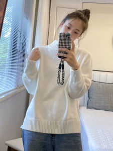 Pure Cotton Thickened Knitted Sweater Womens Loose Fit Autumn Winter Half High Collar Pullover Warm Top Commute Style