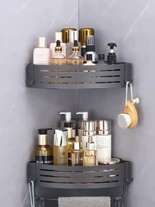 Rak Sudut Kamar Mandi Tanpa Pukulan Rak Sudut Organizer Toilet Cr Organizer dengan Gantungan Rak Space Serbaguna Gantung Tempel Dinding Space Aluminum Rack