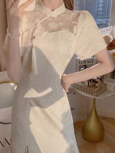 Retro New Chinese Style Sweet Princess Fit Young Model Improved Cheongsam High End French Style Slimming Summer Dress