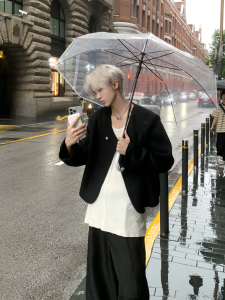 New Chinese Style Desaturated Jacket Youth Fashion Urban Long Sleeve Suit Jacket Outerwear for Teens Casual All Seasons