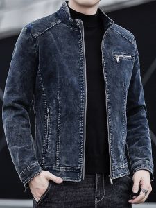 ROMON | Lormen Mens Denim Jacket Spring Summer New Style Youth Trendy American Retro Casual Stand Collar Workwear Outerwear Autumn