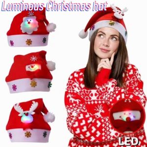 LED Christmas Hats Light Up Cap Snowman Elk Santa Claus Hats for Adult Kids New Year Navidad Party Decoration Xmas Gifts
