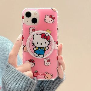 น่ารักการ์ตูน Sanrio Hello Kitty ผู้ถือแม่เหล็ก Magsafe Wireless Charge เคสโทรศัพท์สําหรับ iPhone 16 15 14 13 12 11 PRO MAX ฝาครอบ