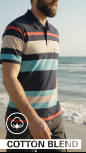 camel active Men Outdoor Casual Regular Fit Stripe Polo Shirt - Navy 9-280SS24STP1114