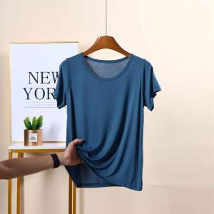 Loose Modal Womens T-shirt Summer round Neck Short Sleeve Solid Color Simple Outerwear Base Shirt for plus Size Mothers
