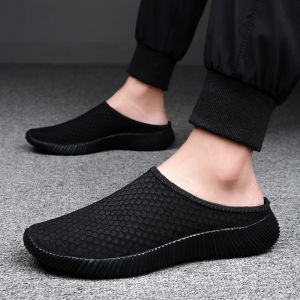 Summer Mesh Slip-On Mens Slippers Lazy Person Sandals No Back Heel Net Shoes White Head Cover Slippers Breathable Comfortable