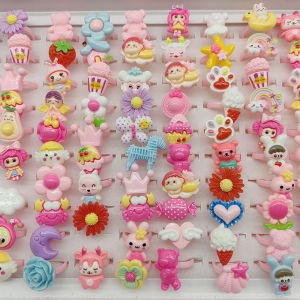 30/100pcs/Lot Wholesale Hot Mix Style Party Cosplay Open Adjust Kids Finger Rings Cute Child Ring Gifts for Girls DIY Jewelry