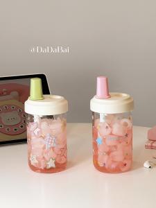 High Temperature Resistant Glass Cup with Straw for Students Fresh Looking 2023 New Design Star Water Cup Suitable for All Genders