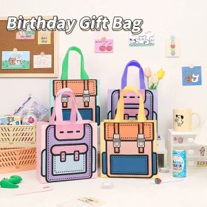 5PCS Reusable Cartoon Non-woven Shopping Tote Bag Kids Children Fabric Gift Storage Pouches Birthday Happy Party Favors