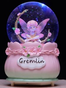 Dreamy Sakura Snow Music Box Rotating Resin Glass Decorative Item for Best Friend Couple Girl Birthday Gift Simple Modern Style