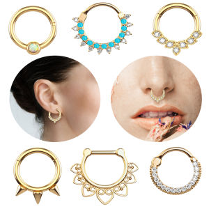1pc Crystal Septum Piercing Clicker 16G Stainless Steel Nose Piercings Rings Open Hoop Nose Ring Earring Daith Cartlage Piercing