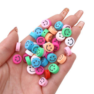ลูกปัดยิ้ม30ชิ้นลูกปัดโพลิเมอร์ดินเหนียวหลวมสเปเซอร์สำหรับทำเครื่องประดับ DIY ทำสร้อยข้อมืออุปกรณ์ทำมือ