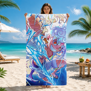 Bandai | One Piece Luffy Gear 5 Beach Towel Sun God Nika Thunder Lightning Anime Microfiber Quick Dry Sand Free Swim Towel for Fans