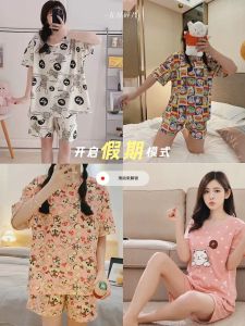 ชุดนอน ลายการ์ตูนชุดสูทแขนสั้นกางเกงขาสั้นผ้าฝ้ายระบายอากาศและความสะดวกสบาย