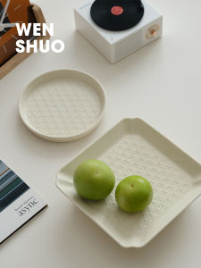จานขนมหวานเซรามิกตกแต่งซากุระถาดสี่เหลี่ยมแท่นชามแต่งลายที่วางสบู่เดสก์ท็อปเคลือบ Crème WENSHUO