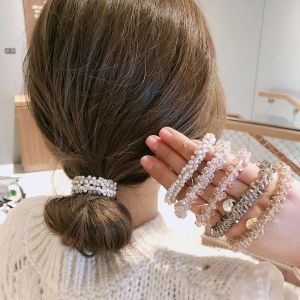 Simple Pearl Crystal Hair Ties Womens Popular Internet Red Ins Forest System Hair Bands Bracelets Dual Use Hair Elastics