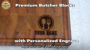 Butcher Block (End Grain) with Stand & Personalized Engraving Genuine Mahogany Wood 1.5" x 11" x 18