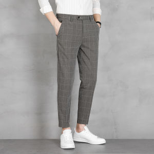 Checked Pants Men Straight Slim Fit Office Long Pants Casual Elastic Grey Work Pants Seluar Lelaki Formal Trousers  CHECKERED PANT LONG PANTS FORMAL TROUSERS SMART CASUAL OFFICE SELUAR PANJANG LELAKI SLACK