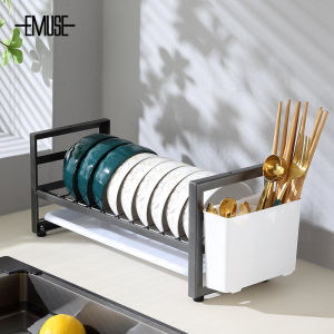 Narrow Kitchen Storage Rack Dish Drainer Bowl Plate Organizer Double Layer Utensil Cup Holder Space Saver for Small Kitchens