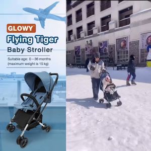 GLOWY Flying Tiger Stroller เหมาะสำหรับเด็ก 0-15 kg (36 เดือน) รถเข็นเด็กพับขึ้น เครื่องได้, ลื่น, นั่งสบาย, แข็งแรง, น้ำหนักเบา