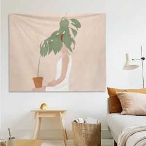 VIKAMA Boho Trừu Tượng Lá Cành Mặt Trời Hình Dạng Hình Học Tấm Thảm Tối Giản Treo Tường Trang Trí Mềm Mại Bền Polyester Nhà Thẩm Mỹ