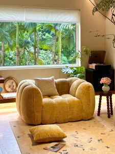 French Vintage Pumpkin Single Sofa Chair Living Room Bedroom Cream Color Leisure Chair Fabric Material Manual Adjustment