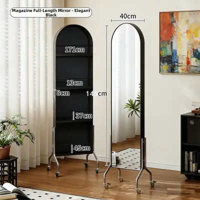 ylsuo | Rotatable Mobile Full-length Mirror with Magazine and Book Storage