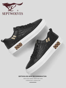 SEPTWOLVES | Trendy Casual Mens Leather Shoes Black Low Top