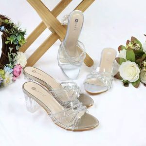 HIGH HEELS HAK KACA PERMATA SILVER ABU