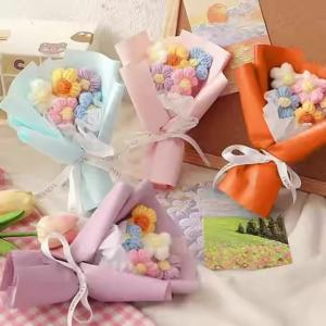 New Handmade Flower Bouquets Mini Crochet Flowers Colorful Artificial Flowers Teachers Day Gift Floweres