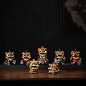 Lucky Ceramic Lion Dance Figure Home Living Room Entrance Cute Pet Small Dance Lion Southern Lion Opening Gift Chinese Trend