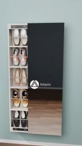 Adapta - Rak Lemari Sepatu Dinding Minimalis Multifungsi Kombinasi Standing Mirror Frameless Tanpa Bingkai