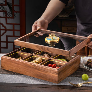 Walnut Wood Dry Fruit Box Home Living Room New Year Snacks Candy Storage Fruit Dish Traditional Chinese Style Handmade Kitchenware