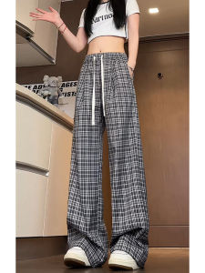 Quần Ống Đứng Kẻ Caro Mỏng Bằng Lụa Băng Phong Cách Nhật Bản Cổ Điển Mùa Xuân Hè Cho Nữ Cỡ Lớn Rộng Rãi Quần Dài Thường Ngày