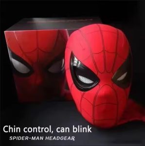 Bandai | Hot Popular Breathable Spider Man Headset With Chin Operable Blink Touch Glowing Mask Miles Halloween Cosplay Adult Headgear Toy