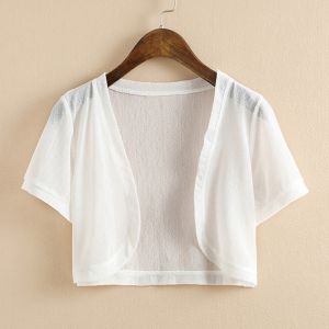 Lightweight Short Sleeve Ladies Jacket Small Shawl Outerwear Summer Bridesmaid Commute Style V-Neck Sleeveless Top