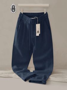 Quần Dài Nam Mùa Hè Mỏng Rộng Rãi Thể Thao Cotton Lanh Thoáng Khí Quần Dài Ống Rộng Thường Ngày Cạp Cao Thẳng Không Cần Ủi