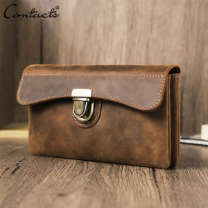 CONTACTS Genuine Leather Mens Waist Bag Phone Bag Coin Pocket Wallet High Quality Male Belt Bag Phone Pouch Vintage Waist Pack