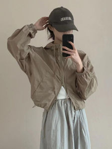 Womens Short Hooded Sun Protection Clothing Summer New Design Sporty Casual Breathable Jacket Trendy Commute Loose Fit Long Sleeve Zipper Pure Color