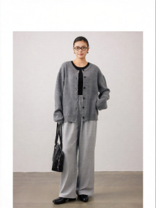 Wool Leisure Sweater Cardigan Soft Waist Knit Fleece Pants Set