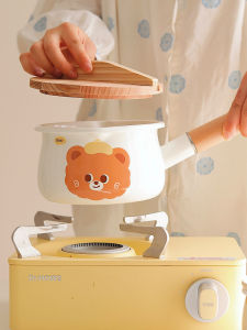 Adorable Bear Enamel Baby Milk Warmer Soup Pot Spiral Rice Noodle Soup Pot Supplementary Food Pot Durable Ceramic Cooking Utensil