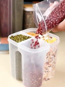 🐻DAILY2U🐻 Kitchen Cereals Storage Box Plastic 4 Grids Sealed Jars 1.5L/2.3L Food Container Moisture-proof Grain Tank Keep Fresh Box