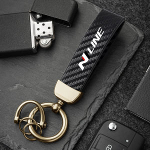 Car Carbon Fiber Style Keychain Microfiber Leather Key Chain For Hyundai N LINE IONIQ 6 Creta Tucson Sonata Azera Palisade Nexo