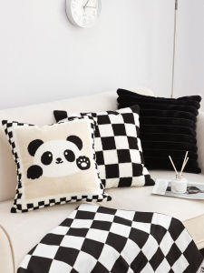 Black and White Panda Pillow Modern & Minimalism Living Room Backrest Pillow Cushion Office Pillow Cover without Core