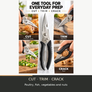 SG READY STOCK Heavy-Duty Kitchen Shears with Nutcracker | Stainless Steel Poultry Scissors Safety Lock Non-Slip Grip