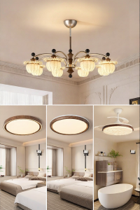 Smile | Vintage Style Walnut Colored Song Aesthetic Cloth Printing Crystal Luxurious Chandelier
