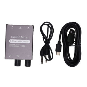 2 Way Sound Mixer 2 Channel Mixer 2 in 1 Out 3.5mm Sound Mixing Switcher with Dual Volume Control for Computers Headphones